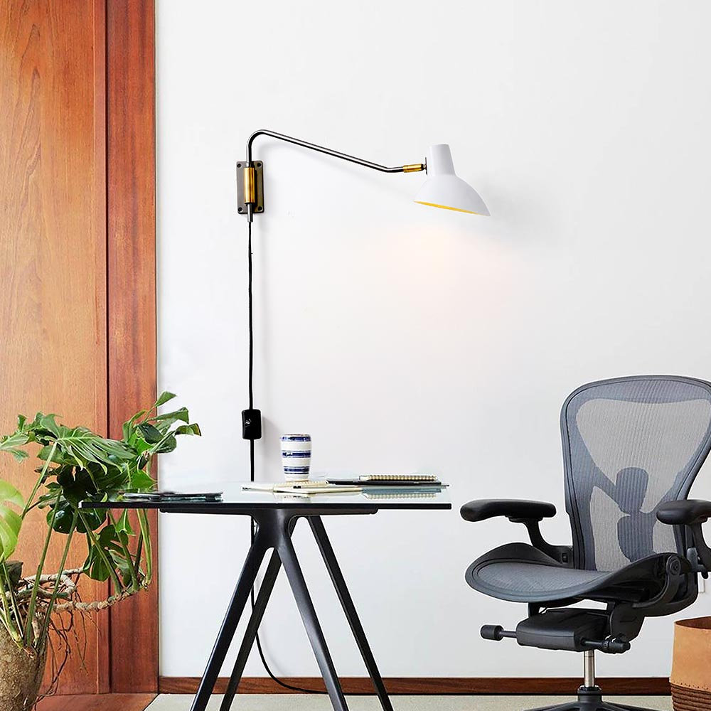 Single Light Swing Arm Sconce, White