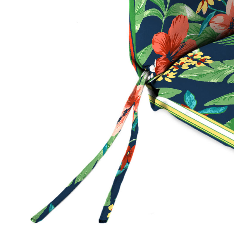 Reversible Outdoor Chair Cushion with Ties, Green Floral