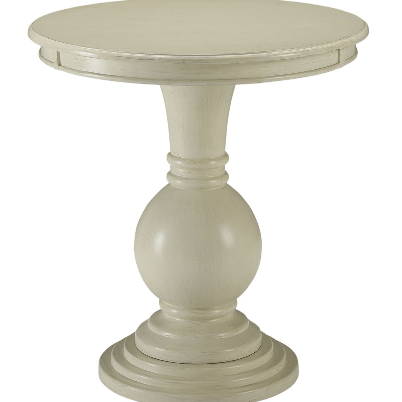 Classic Round Antique White Accent Table With Pedestal For Bedroom Home Decor