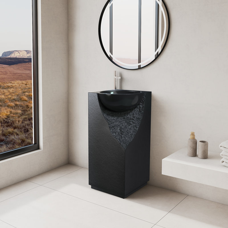 Lavabo de salle de bain piédestal de 34 po de hauteur avec trou pour robinet