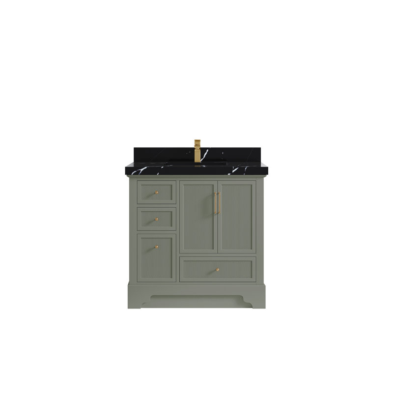 Alys 36'' Single Bathroom Vanity with Quartz Top, Calacatta Black