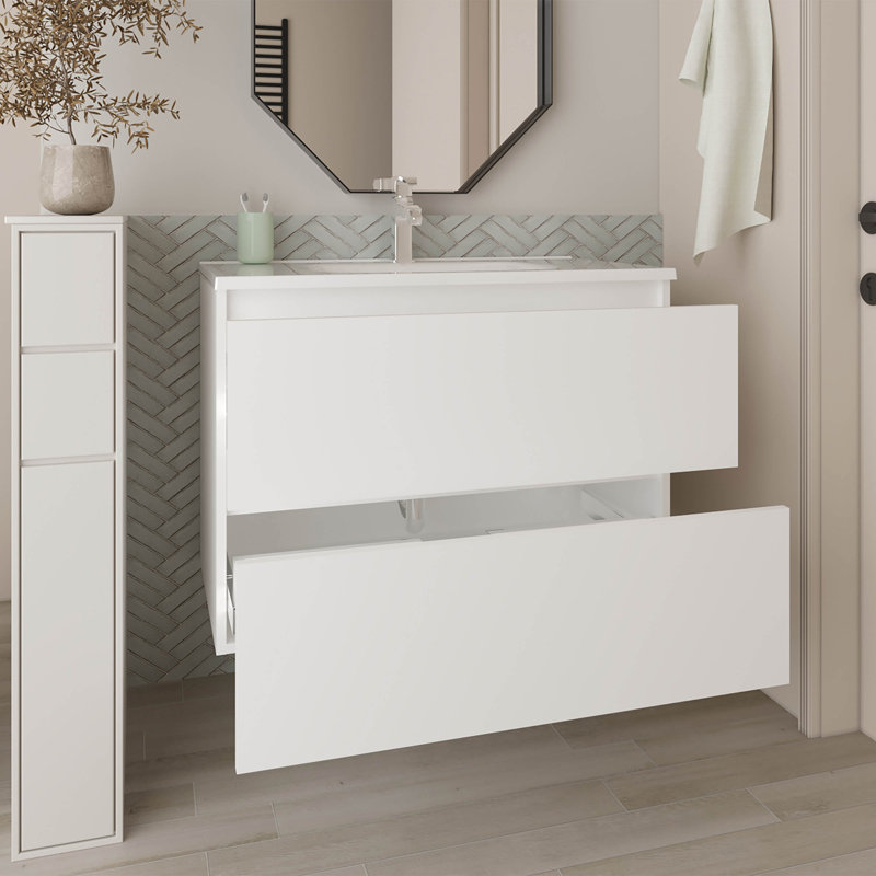 Meuble-lavabo 2 tiroirs, blanc, Blanc