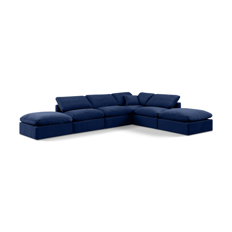 Itala Velvet L-Shaped Sectional Reversible, Navy Velvet