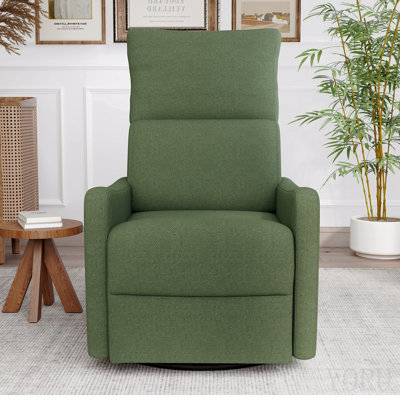 Fauteuil inclinable pivotant manuel, fauteuil à bascule pivotant à 360° pour adultes, petit fauteuil à bascule pour petits espaces, fauteuil inclinable à bascule en tissu rembourré pour chambre d'enfant, salon, salle de cinéma (vert foncé)