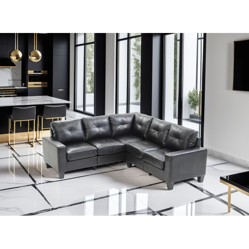 Gessner Sectional in Faux Leather, Black Faux Leather