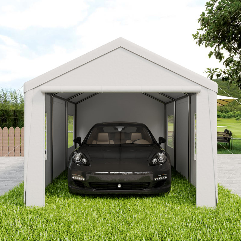 13 ft  x 20 ft Garage Heavy Duty Carport Portable Garage Storage Shed Canopy, White, White