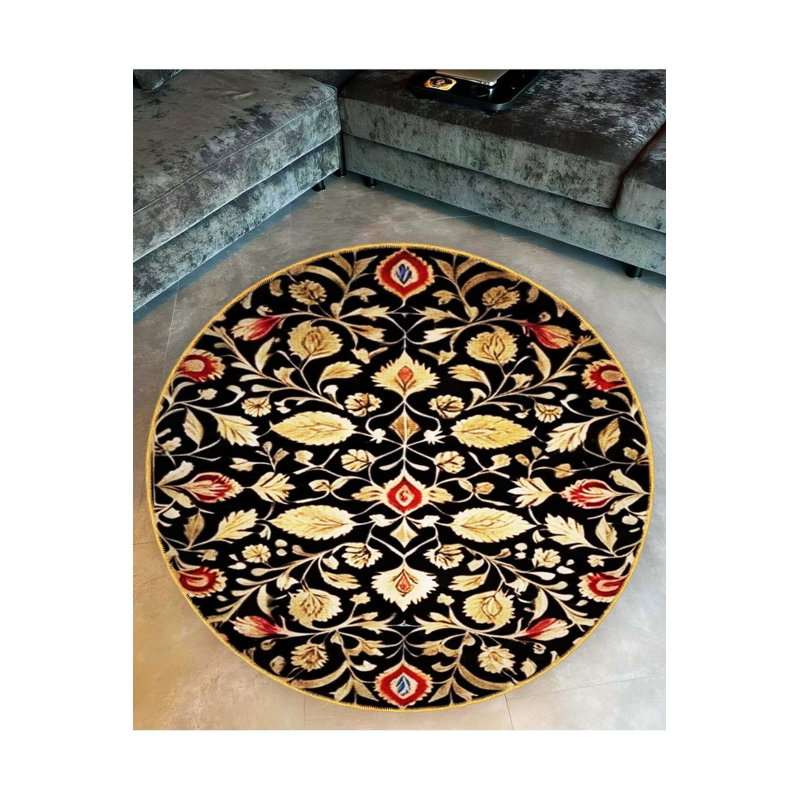 Multicolored Traditional Patterned Round Woven Base Vintage Decorative Carpet, Round 3'4"