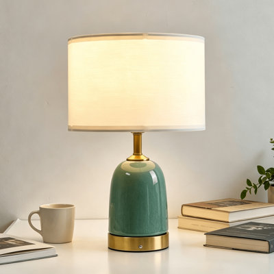 18.5" Modern Ceramic Rechargeable Table Lamp, Touch Control Cordless Battery Operated Lamp, Type-C Charging Bedside Lamp for Bedroom Living Room, Green