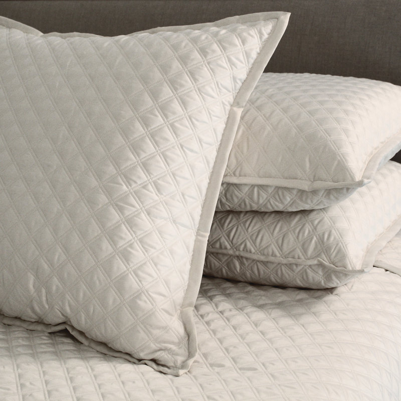 Double Diamond Coverlet, King Coverlet + 3 Euro Shams, Ivory