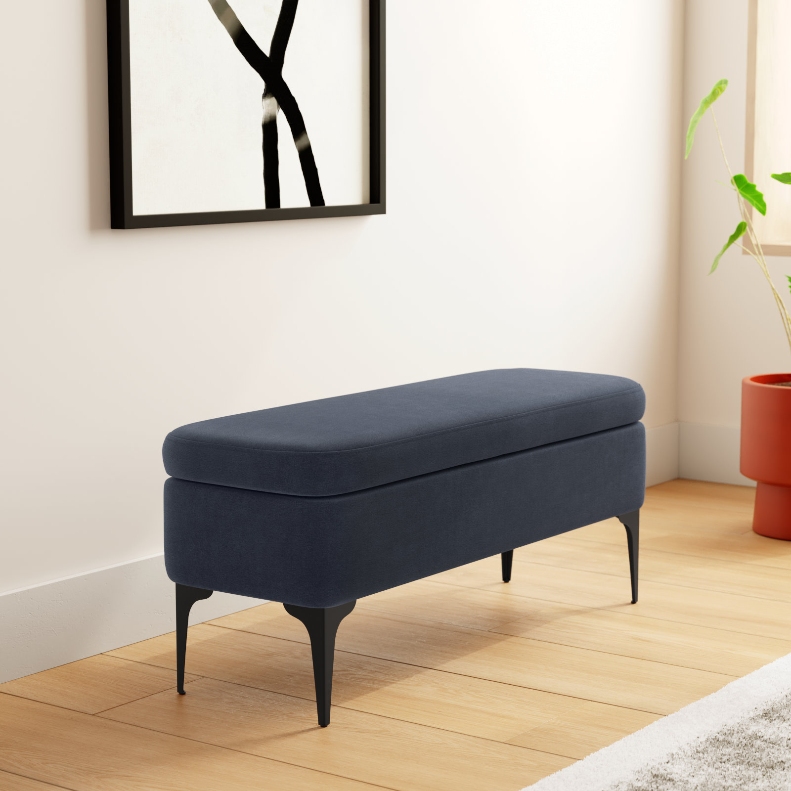 Ameelya 42" Velvet Bedroom Bench, Blue Velvet