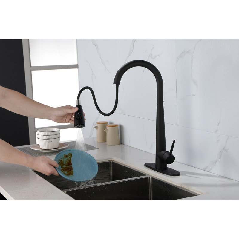 Robinet d'évier de cuisine en noir mat, rétractable, empreinte digitale, monté sur le comptoir, robinets noirs à installation simple, finition, fixation à un trou, température de l'eau facile à contrôler