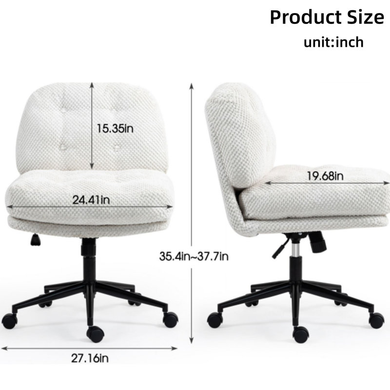 White Office Chair With Casters And Cross-Leg Design, Adjustable Swivel, Wide And Thickened Seat Cushion, Suitable For Home Offices And Dressing Tables.