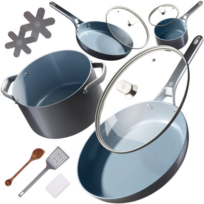 Greater Goods 12-Piece Non Stick Cookware Set with Lids - Ceramic Cookware Set with Utensils for Modern Kitchens