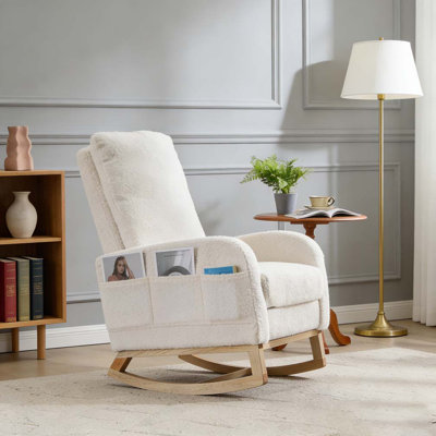 Modern Accent Rocking Chair Rocking Chair with Solid Wood Legs, Upholstered Nursery Glider Rocker