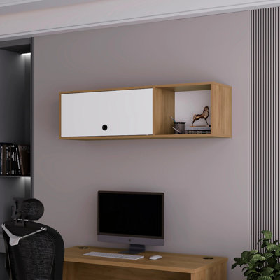 Natural Oak And White Wall-Mounted Cabinet With Lift-Up Door by Ebern Designs