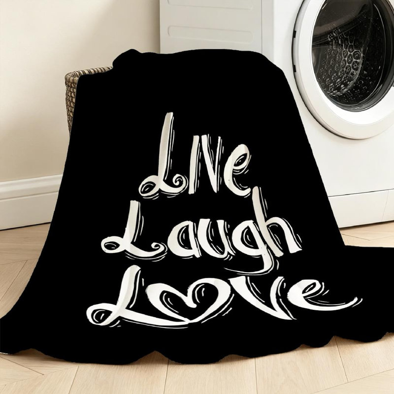 Jeté en molleton noir ultra doux en flanelle, imprimé recto Live Laugh, Throw 30" x 40"