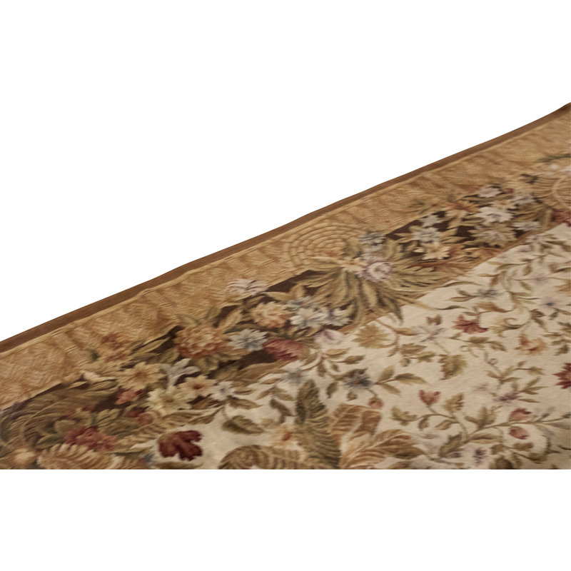 Tapis beige et brun noué à la main de haute qualité