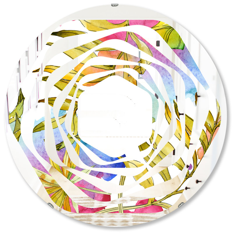 Miroir mural Whirl Coastal, 31,5 po x 31,5 po, Feuillage tropical IV