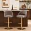 Tabouret de bar réglable pivotant en métal doré et tissu gris foncé avec repose-pieds rond en T - ensemble de 2-1968484432