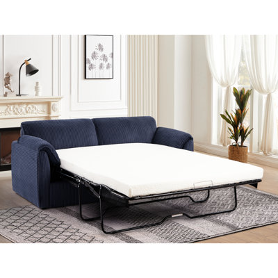 Lit futon moderne, 79,13 po, velours côtelé bleu, structure en métal, 2, coussin moelleux, support de 450 lb, canapé-lit inclinable pour le salon, revêtement en velours côtelé, capacité