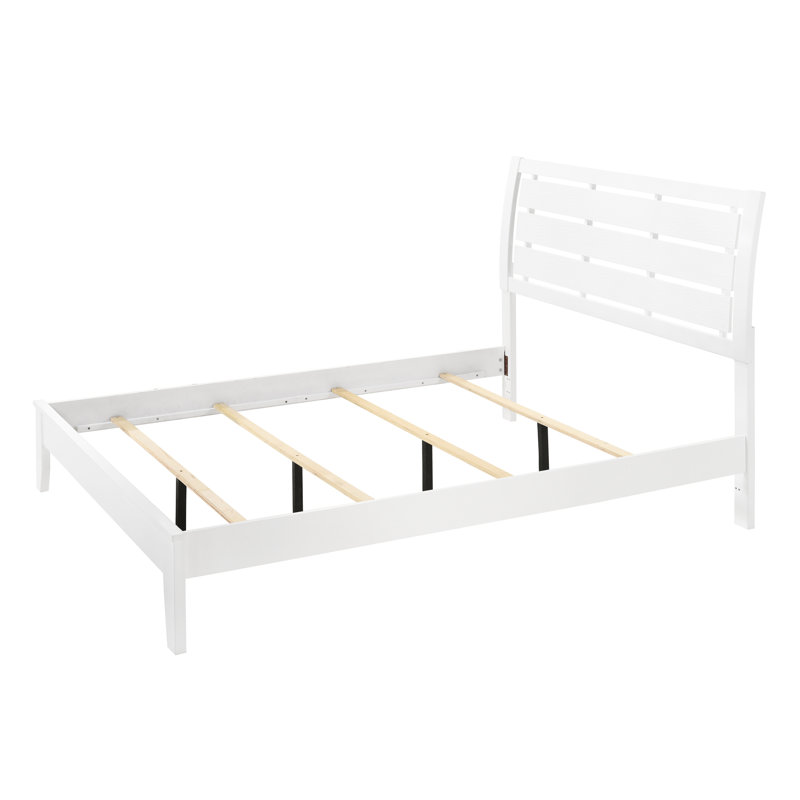 Grand lit moderne avec tête de lit douce et cadre géométrique blanc à profil bas