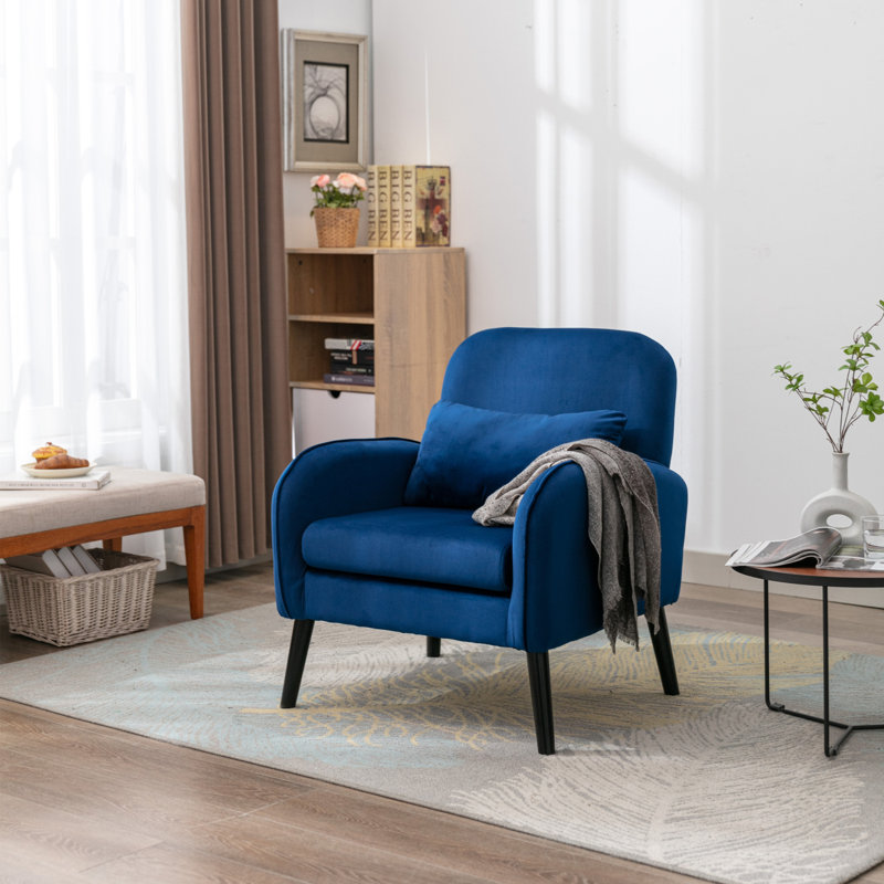 Chaise d'appoint, pieds en bois massif KD avec peinture. Le tissu recouvre le siège. Avec un coussin., Marine
