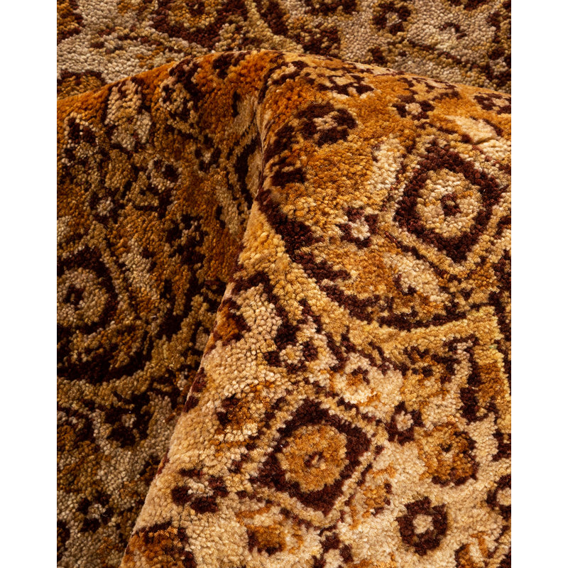 Tapis unique noué à la main brun / beige 9 pi 2 po x 12 pi 1 po