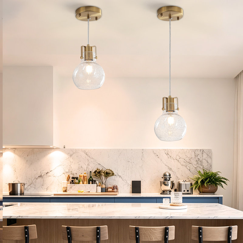 Transitional Pendant Light Seeded Glass Shade Adjustable Cord