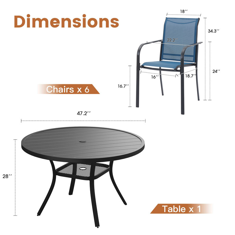 Ensemble repas d'extérieur L 47,2 po Devalious, Noir / bleu / noir