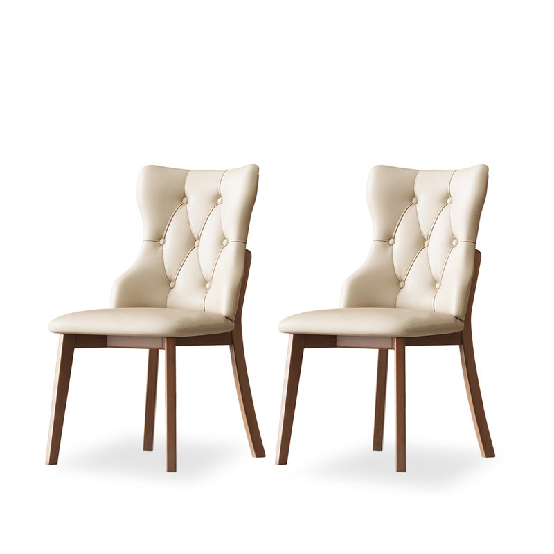 Chaise de salle à manger en bois massif à assise souple avec dossier, Brun, Blanc