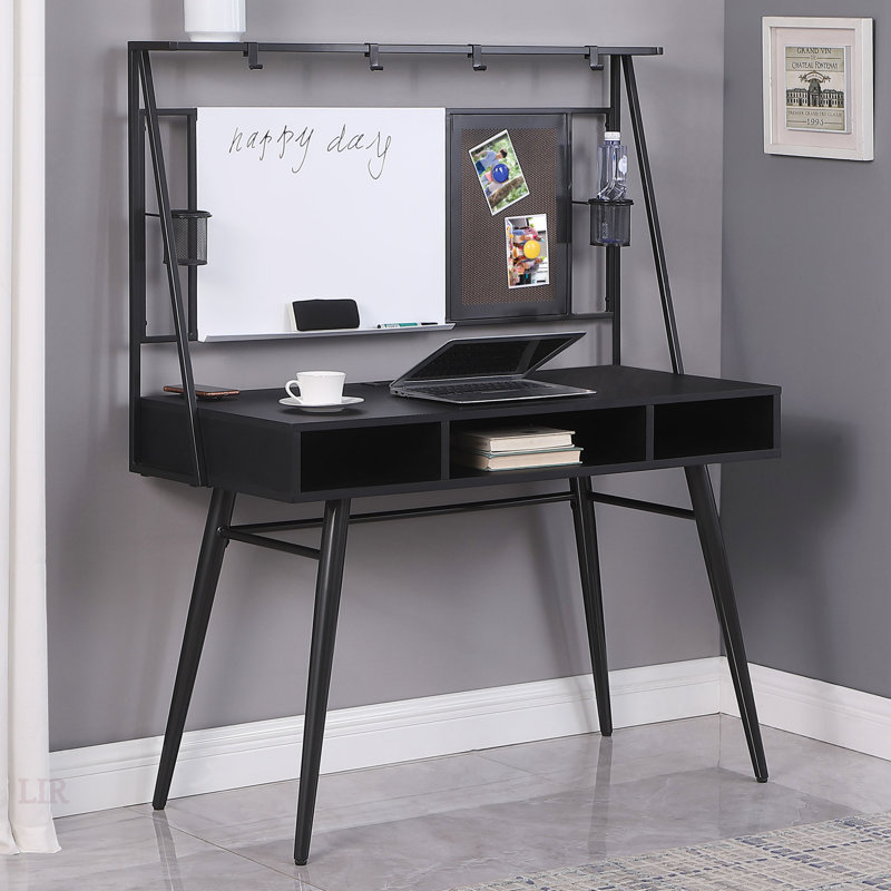 Bureau d'écriture Darby noir et bronze avec ports USB, charge intégrée sans fil et surface en fibre de carbone durable