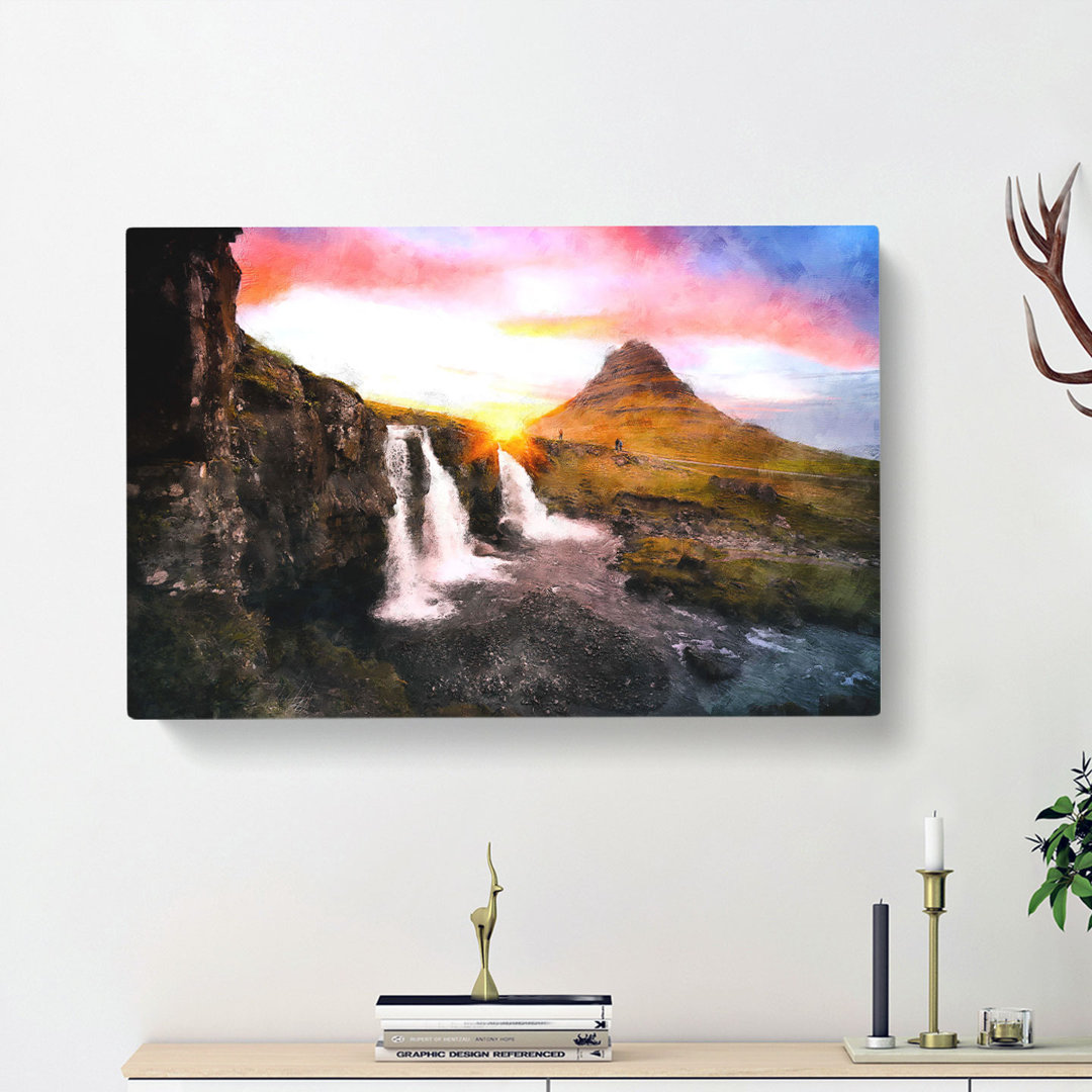 Kirkjufell Waterfalls & Mountain - Wrapped Canvas