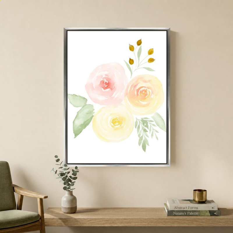 «Watercolor Roses II» par Lucille Price - Impression sur toile, 18" x 24", Beveled Floating Frame, Argent