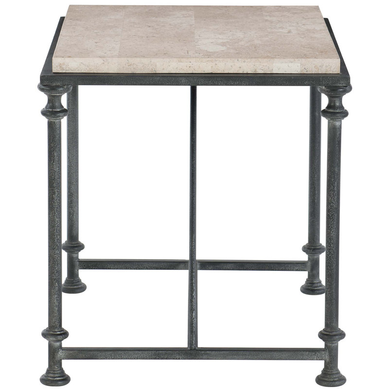Galesbury 22" Beige Travertine Stone and Black Metal End Table