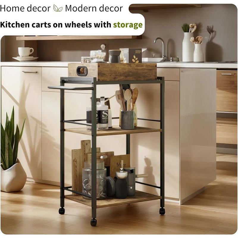 3-Tier Bar Cart For The Home, Rolling Cart With Wheels And Handl...