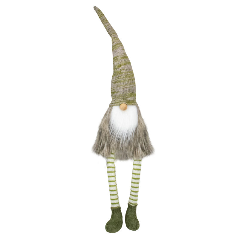 Figurine de Noël gnome assis 26 po vert et beige
