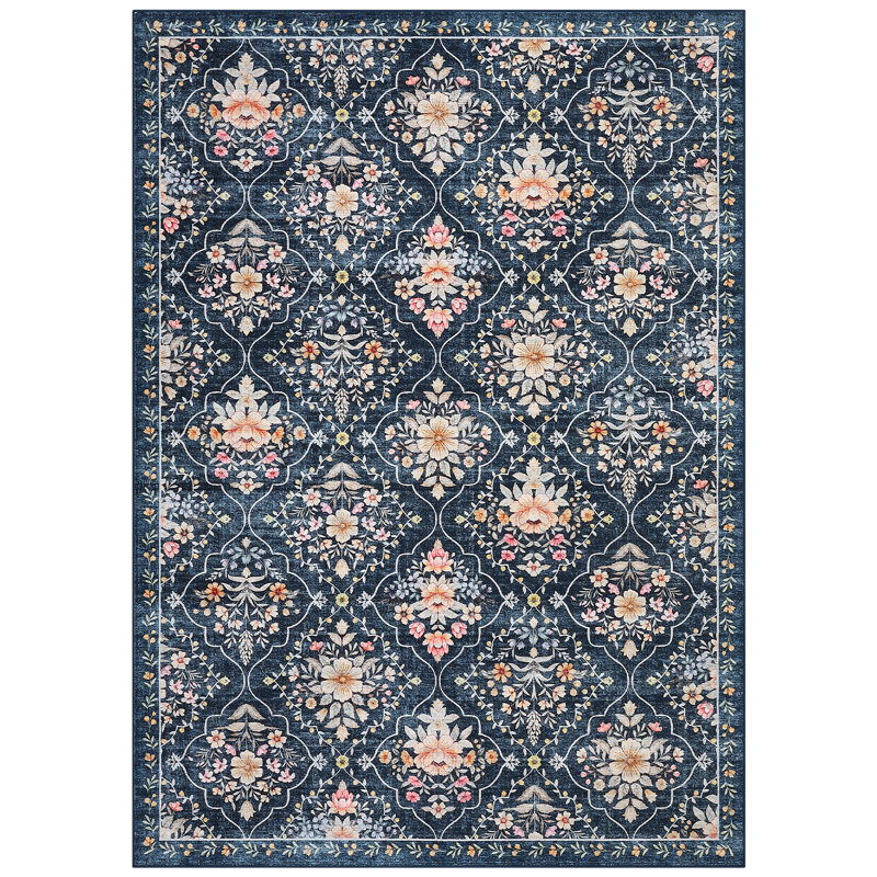 Area Rugs Boho Floral  Area Rug - Washable Non-Slip Faux Wool Carpet - Ideal for Bedroom Living Room Kitchen Office Entryway Bathroom