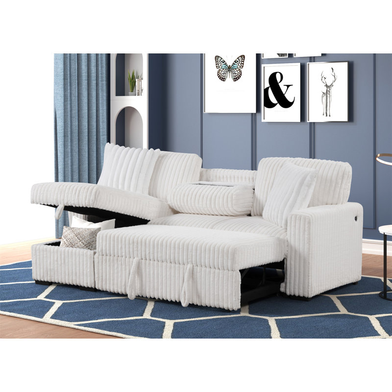 Canapé modulaire moelleux avec canapé-lit en velours crème, Velours crème