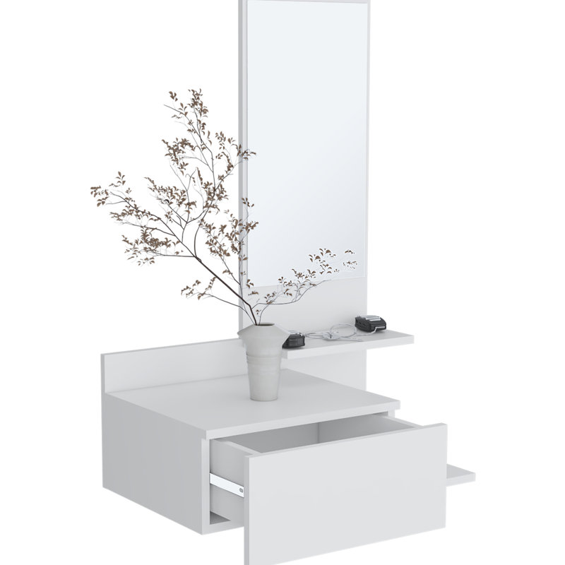 Inspired White Console Table With 3 Shelf And Full Drawer - , Compact Design Floating Extension In Inspired, & Practical