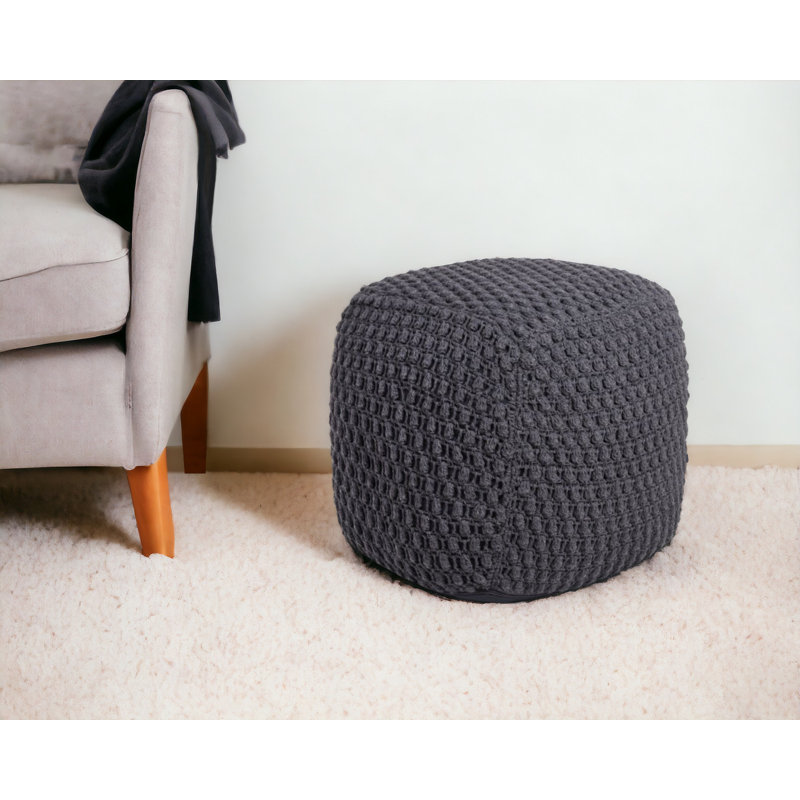 Aitana 18" Cotton Blend Pouf Ottoman, Dark Gray Cotton Blend