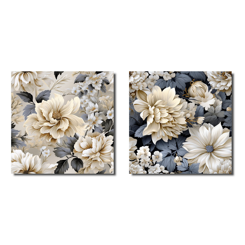 Shelbie - Ensemble de 2 collages floraux carrés, Toile tendue, H 36 po x l 73 po