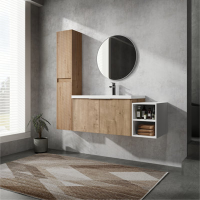Meuble-lavabo mural 48 po avec lavabo et armoire latérale, portes à fermeture douce, armoire combinée (emballage KD)
