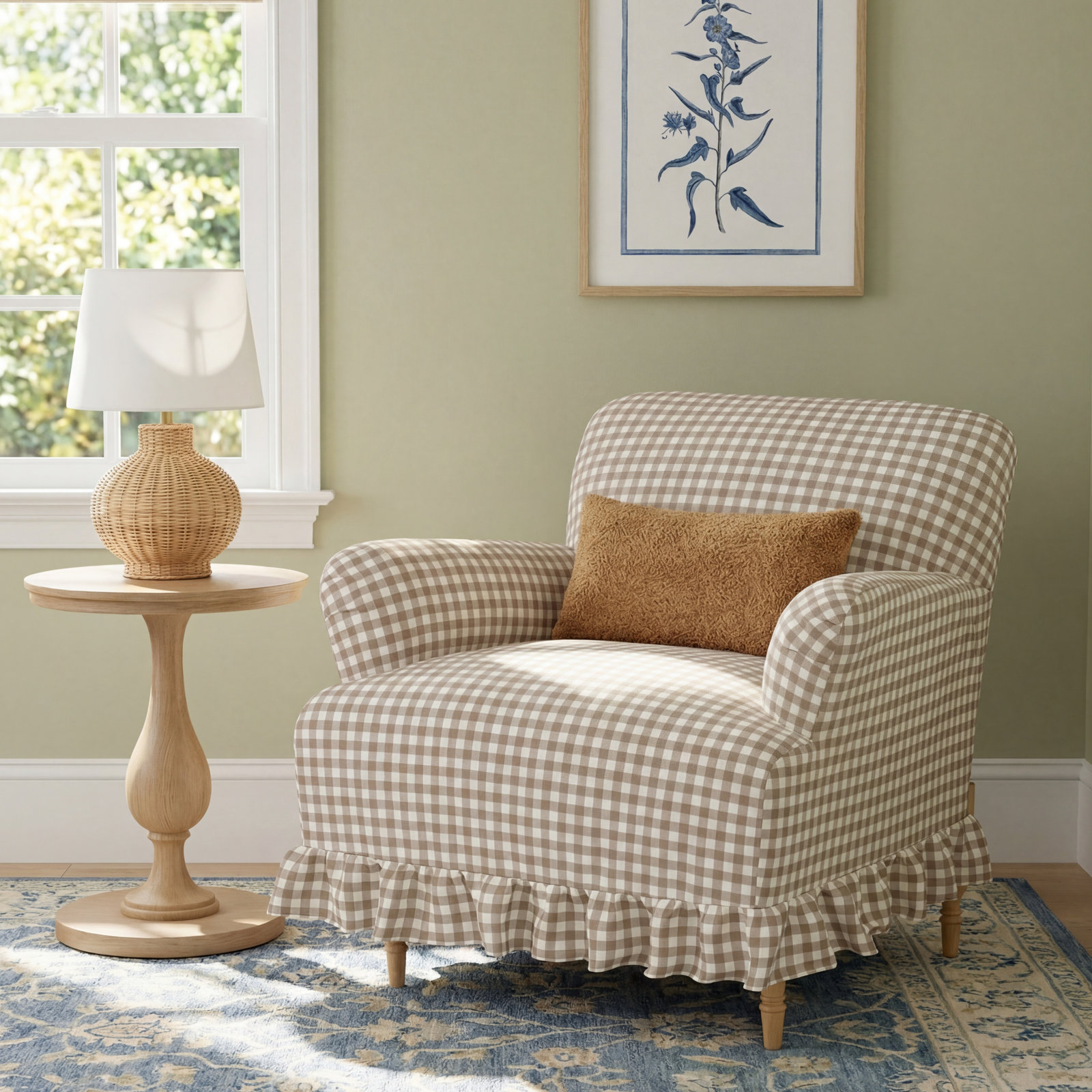 Maggie Ruffle Slipcover Armchair, Fritz Charcoal Stripe
