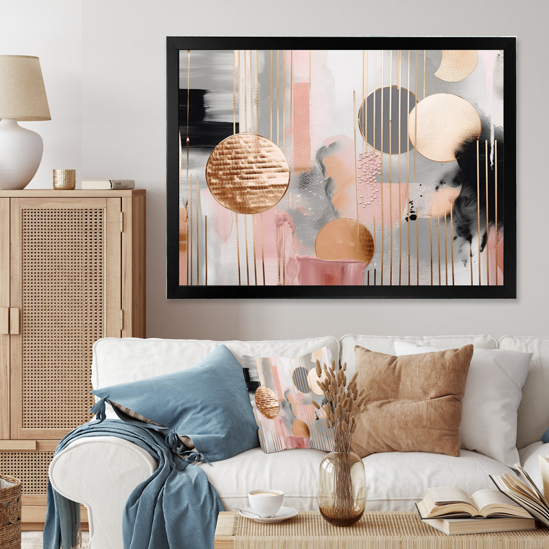 «Pink Stripes And Lines Modern Art III - Modern Shapes», décoration murale transitionnelle, Cadre photo noir