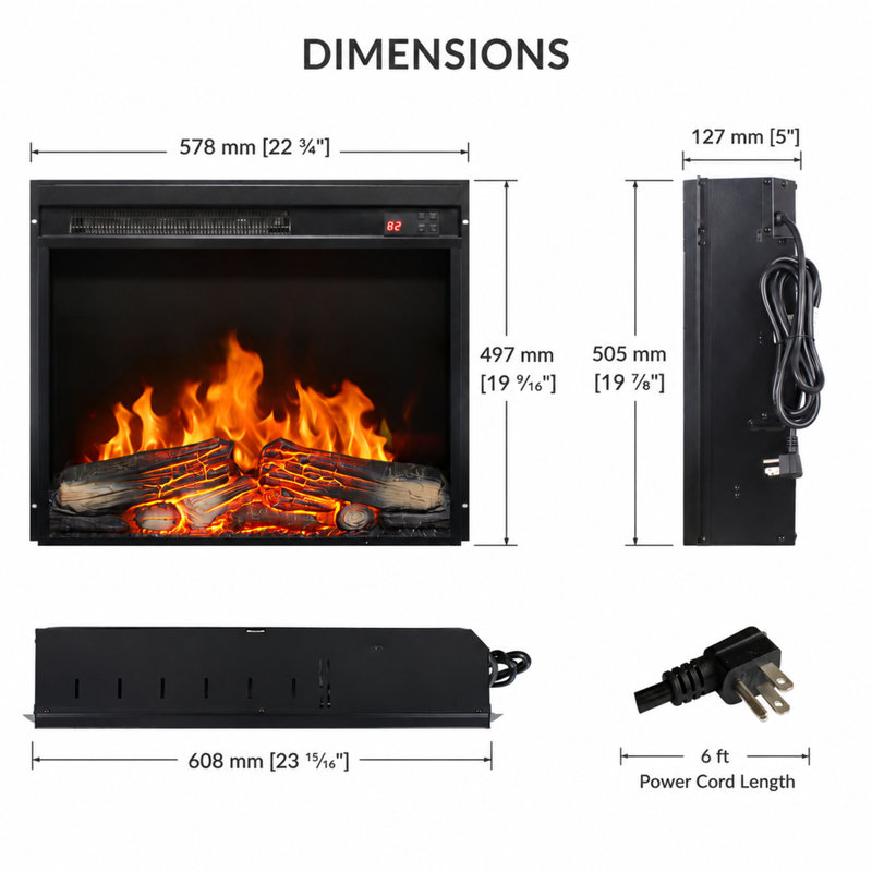 Electric Fireplace Insert 23 Inch With Log Set Remote Control Timer And Adjustable Flame