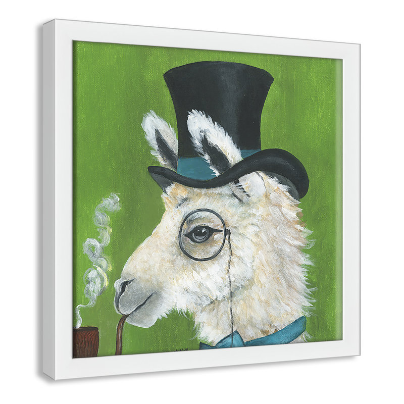 Lama et tuyau, art encadré, H 13 po x l 13 po x P 1,18 po, Cadre blanc