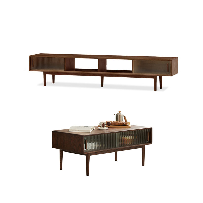 Meuble télé simple en bois massif avec table basse