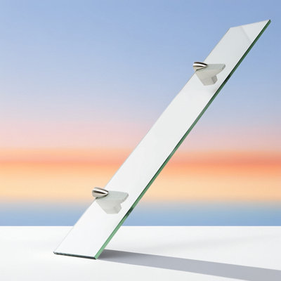 Tempered Glass Shelf With Chrome Clips - Heavy Duty 60 Lbs Capacity - Clear 3/8 Inch Thick Glass With Polished Edges - Easy To Assemble