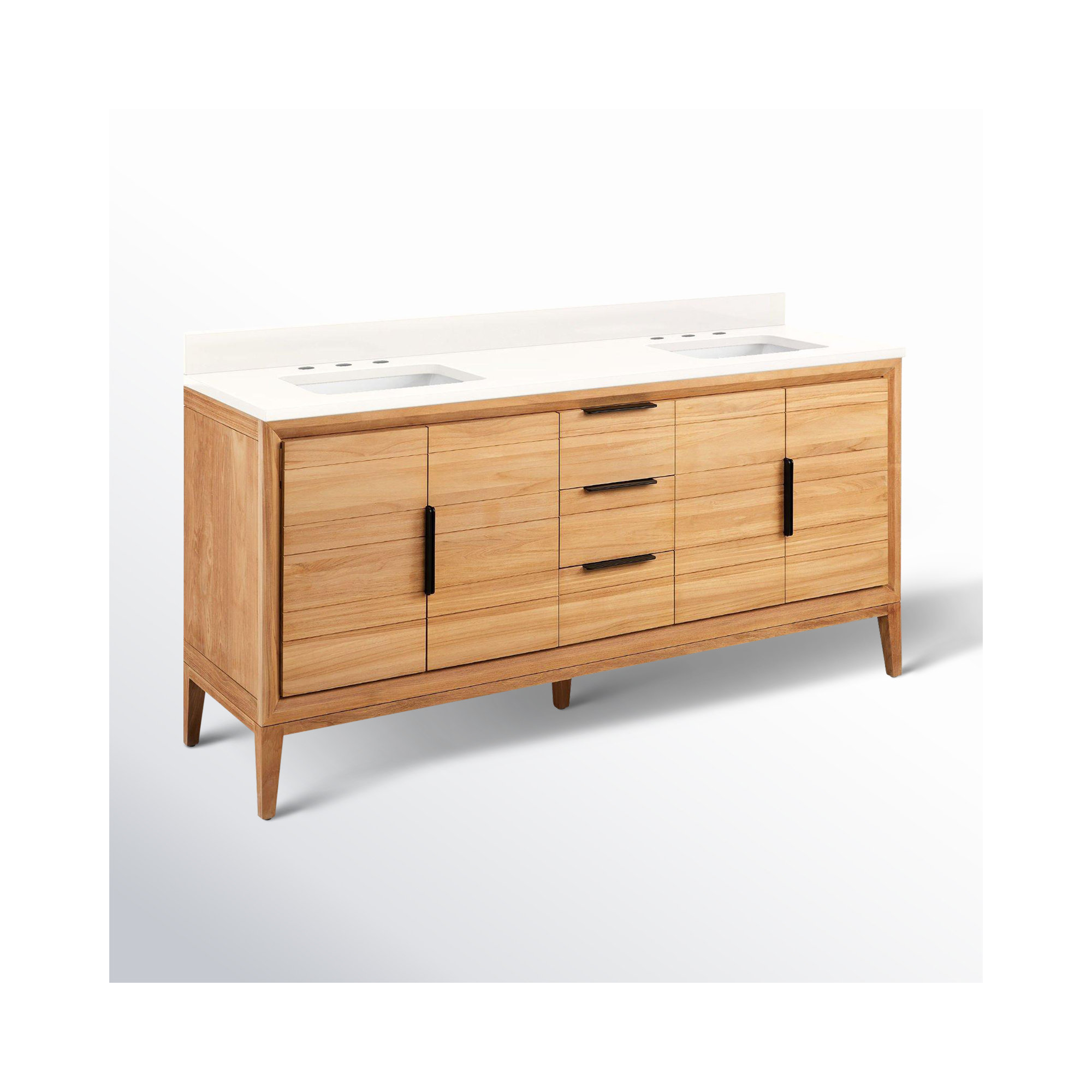 Aliso 72" Double Bathroom Vanity, Arctic White Quartz, 8" Widespread, Natural Teak