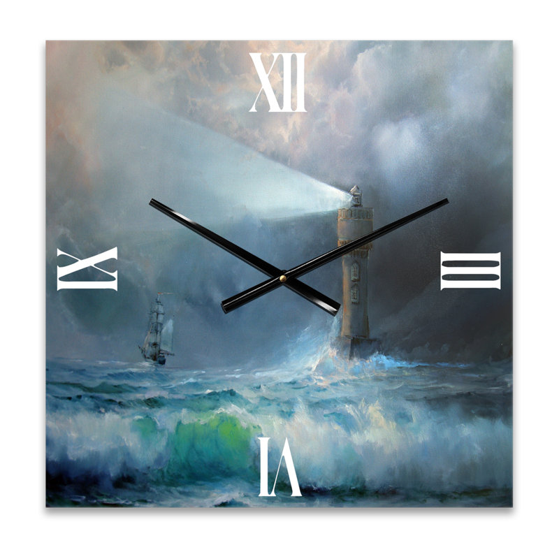 Phare brillant pendant la nuit orageuse II - Horloge murale nautique et côtière, Moyen